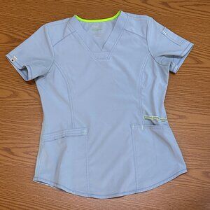 Light Blue Scrub Top with Neon Green Trim – Women’s XS
